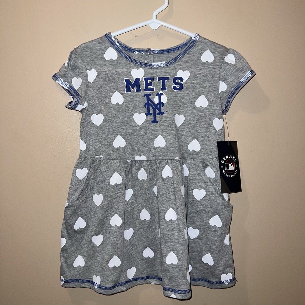 NWT New York Mets Girls 3T Gray Heart Dress Genuine MLB Merchandise Sporty